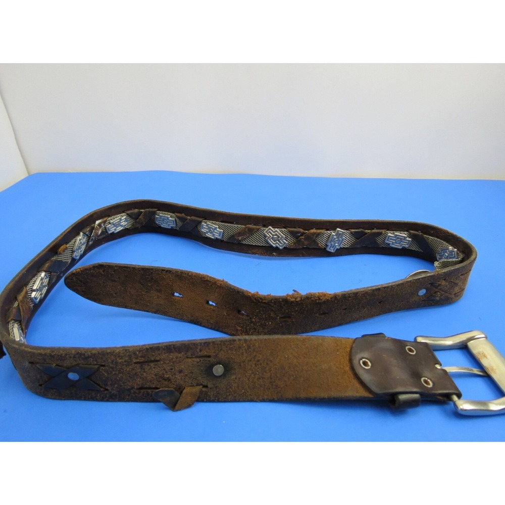 Vintage Leather Belt Worn Chevy Cross Style Emblem